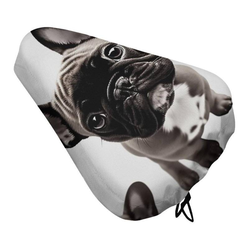 VFMNT Fahrradsitzbezug Französische Bulldogge, Fahrradsitzbezug, Fahrradkissen, Sitzschutz mit Kordelzug, staubabweisender Sattelbezug für 36,8 x 26,9 cm von VFMNT