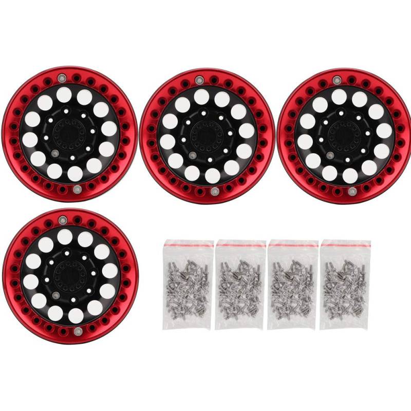 4Pcs RC Felgen, 1.9in Hub Wheel Rim Aluminium Beadlock Felgen Set für SCX10 1/10 RC Crawler Car(Schwarz Rot) von VGEBY