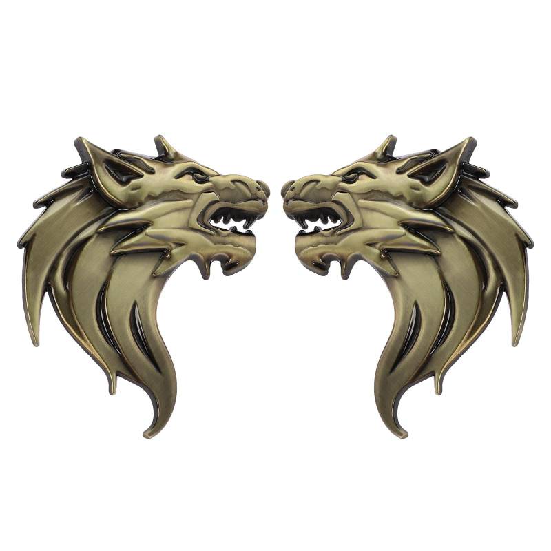 VGOL 1 Paar Wolfskopf 3D Metall Aufkleber Abziehbilder Wolf Emblem Reflektierende Abzeichen Dekoration für Motorrad Auto Windschutzscheibe Bronze von VGOL