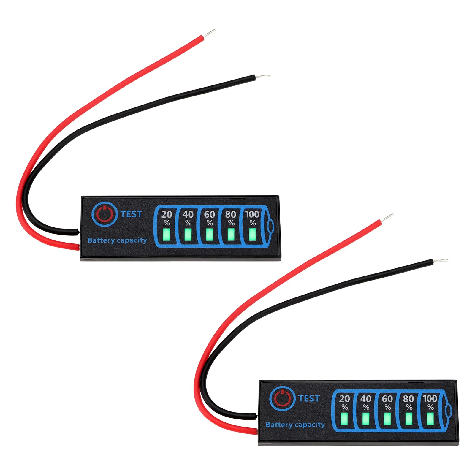 VGOL 2 Stück LED-Stromanzeigetafel Anzeigetafel für die Kapazität von Blei-Säure-Lithium-Ionen-Akkus DC5-30V für Lichter von Elektroautos Motorrädern Und Autos 46x15x3mm von VGOL