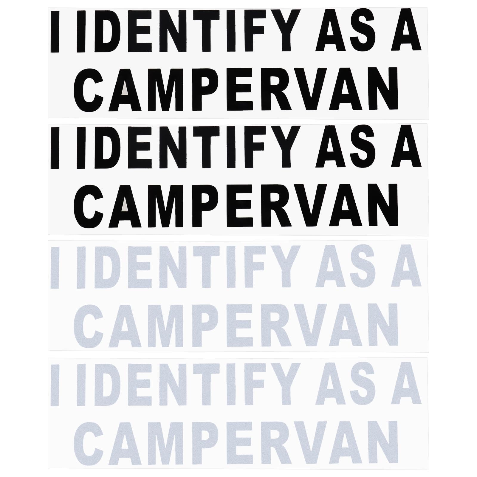 VGOL 4 Stück „I Identify As A Camper Van“ Autoaufkleber, Reflektierende Aufkleber, Selbstklebende wasserdichte Auto-Dekoration für Wohnmobil-Autofenster, 18 X 5 cm, Schwarz/Weiß von VGOL