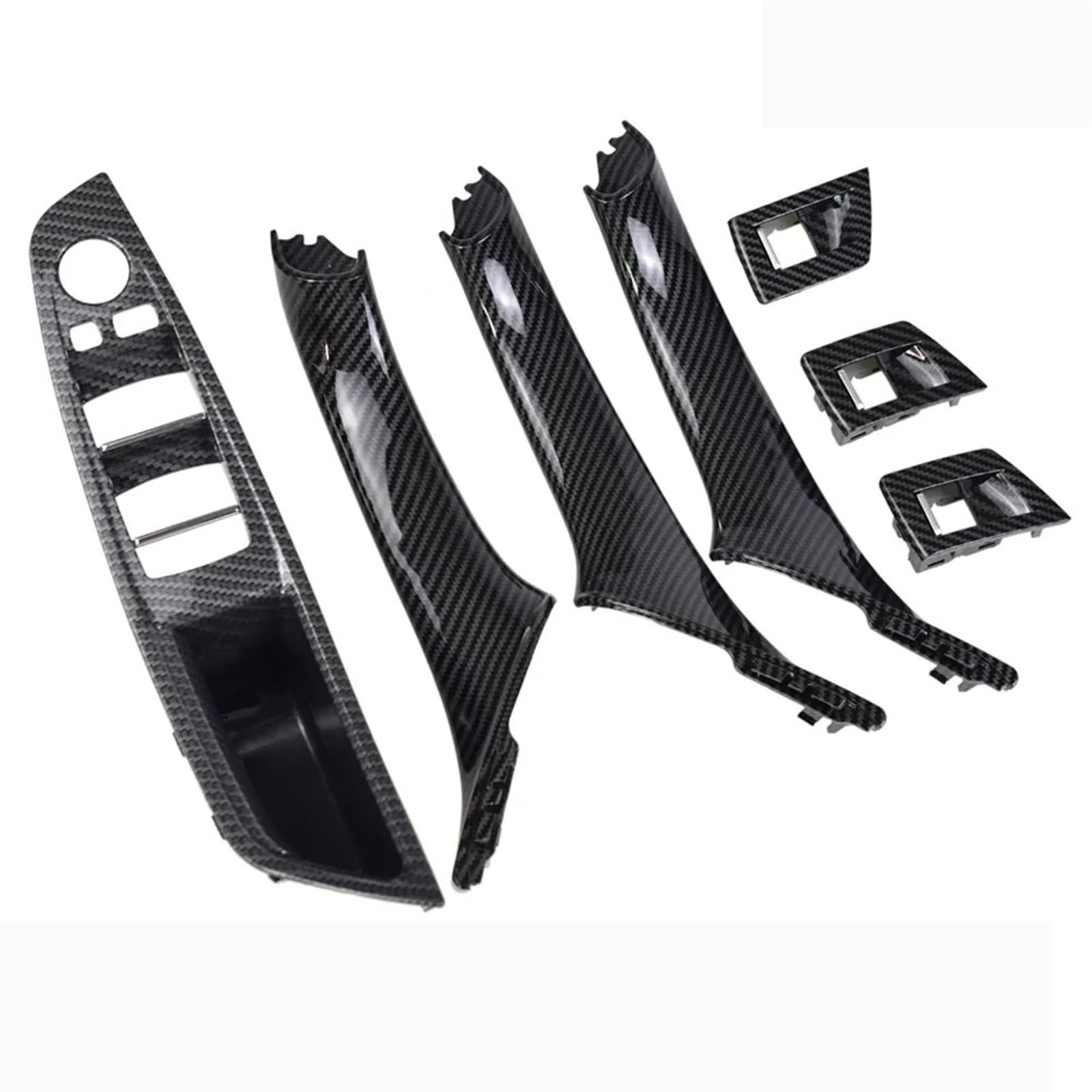 for BMW F10 F11 F18 2010-2016 RHD Vorne Rechts Auto Fahrersitz Armlehne Innentürgriff Innenverkleidung Pull Trim Abdeckung 4 7 Stücke 51417225851 Autotürgriffe(Carbon Fiber-7Pcs) von VHJIO