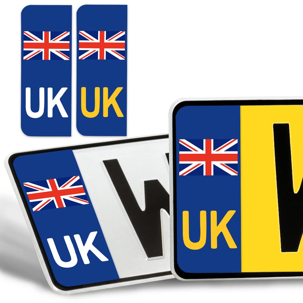 VICKMALL 4 Stück UK Flagge Auto Nummernschild, Vinyl Aufkleber Union Jack Nummernschildaufkleber No EU Flagge Brexit für Auto Van LKW von VICKMALL