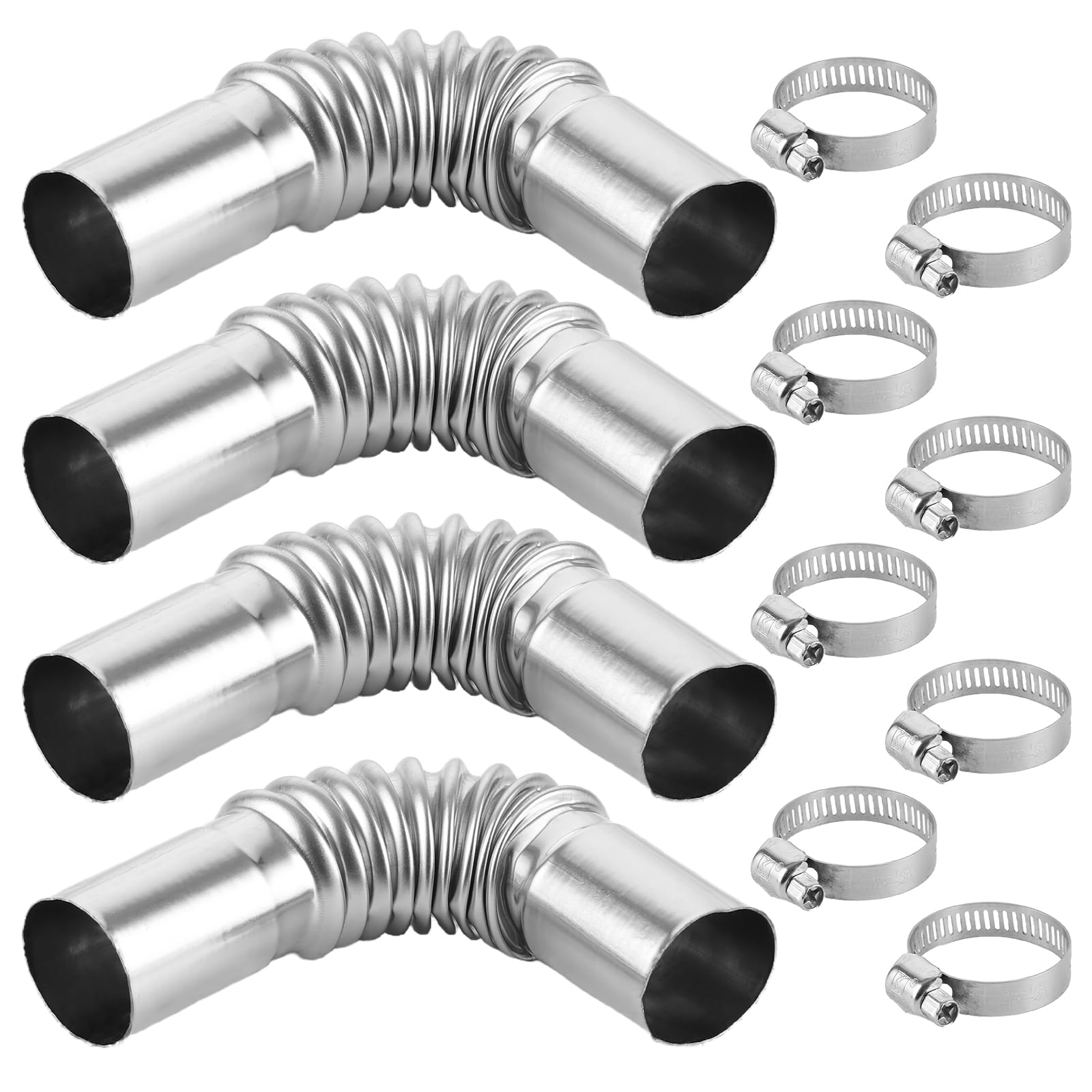 VIDETOL 4 Stück Edelstahl Abgasrohr Winkelverbinder, 25 mm Abgasrohr Standheizung mit Edelstahlklammern, Silber Abgasschlauch für stromerzeuger und Diesel Heizung von VIDETOL