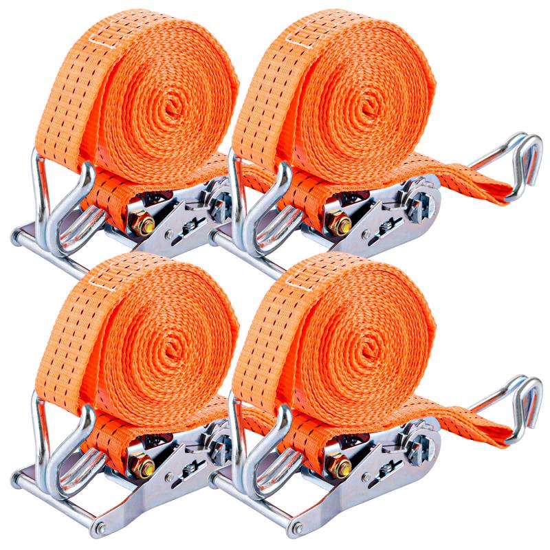 VIDETOL 4 Stück Spanngurte mit Ratsche und Haken, 4m 2000kg 35mm Ratschengurte Zurrgurte, Orange Spanngurt für Ladungssicherung, Camping, Gepäckentfernung von VIDETOL