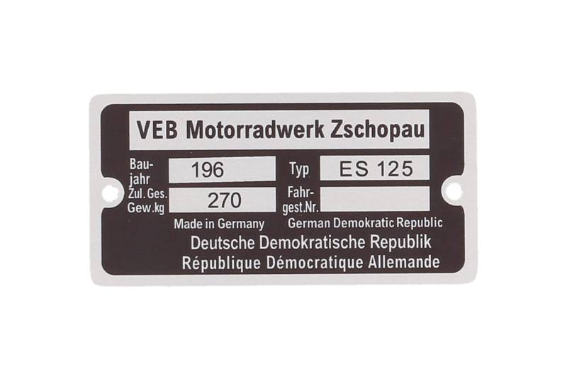 Typenschild passt MZ ES 125 von VINI