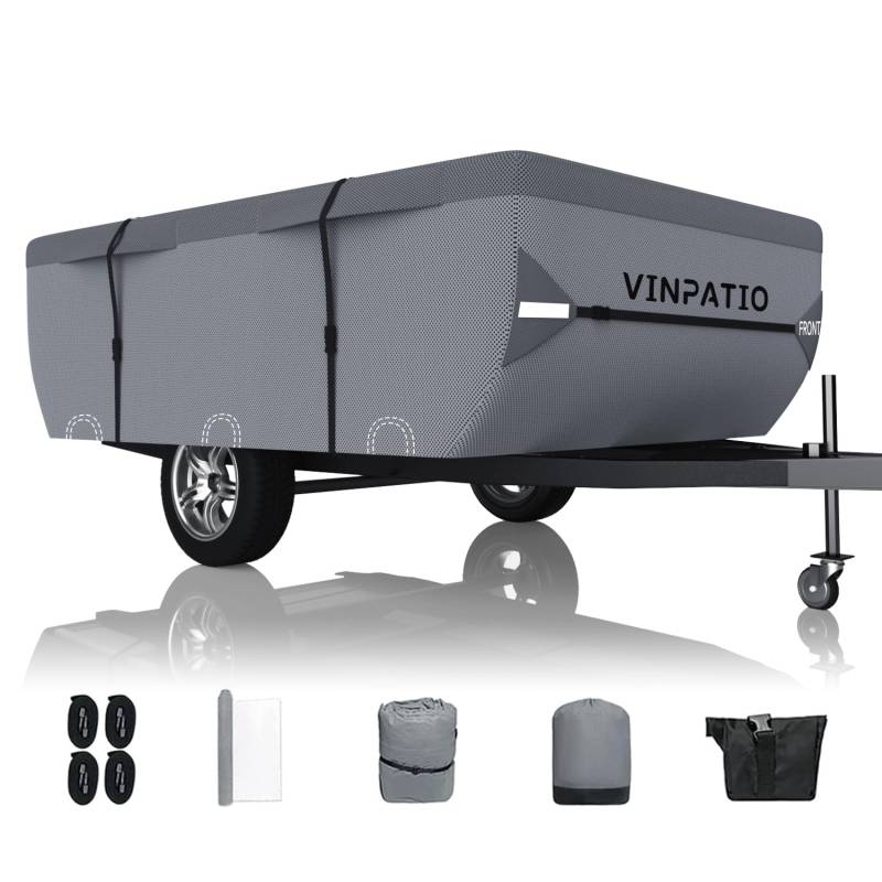 VINPATIO 7-lagige Pop-Up-Abdeckung für Wohnmobile, faltbar, passend für 2,4-3,4 m Anhänger, Grau von VINPATIO