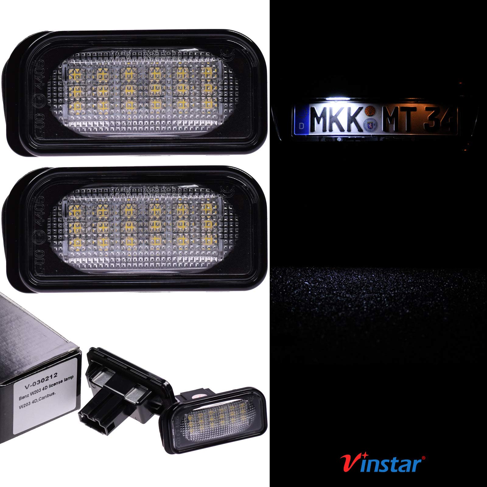 Vinstar LED Kennzeichenbeleuchtung E-geprüft CAN-Bus 18 LEDs je Modul 6000 Kelvin kompatibel mit W203 Limousine/Chrysler Crossfire von Vinstar