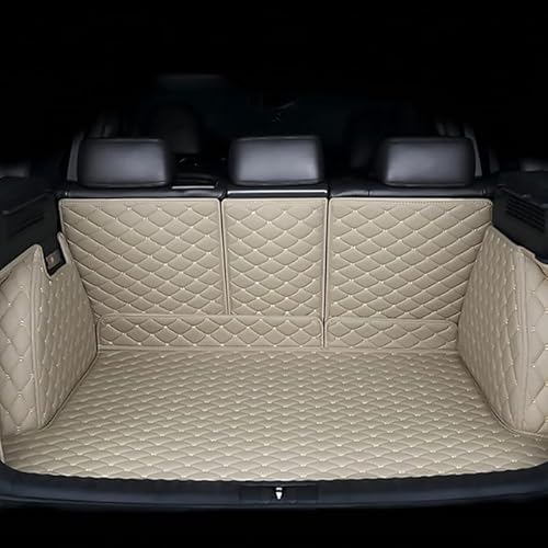 Auto Leder Kofferraummatte Für VW Touareg II (7P) 2011-2018, Wasserabweisend Kofferraumwanne Schutzmatten Cargo Mat Innenzubehör,Beige von VIPOEX