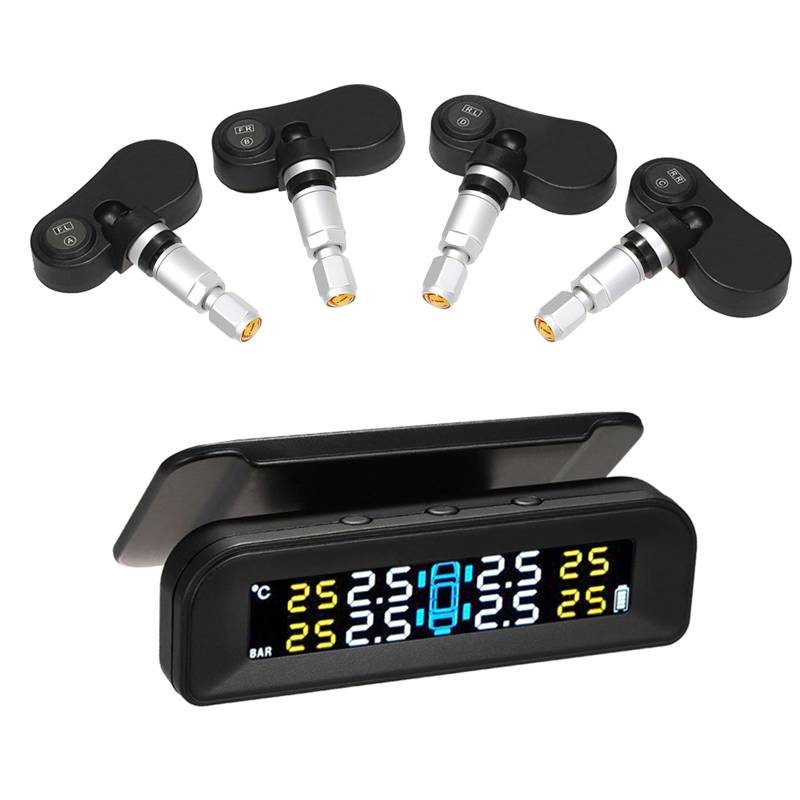 VISLONE TPMS-Reifendrucküberwachungssystem, kabellos, Echtzeit-Solarenergie, klares LCD-Display, 4 interne Sensoren, Alarmfunktion von VISLONE