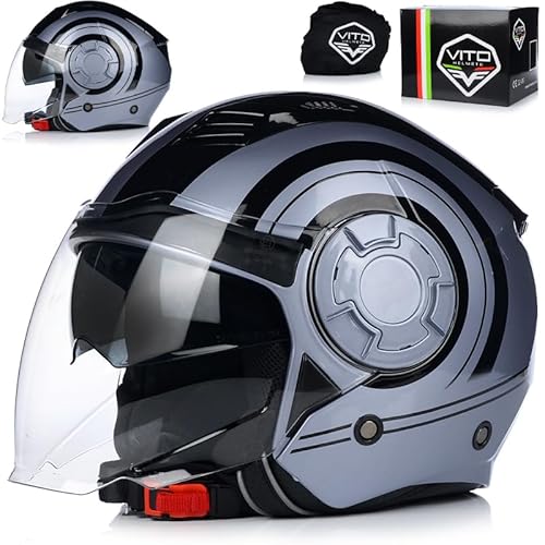 Jet Helm mit Sonnenblende | VITO ISOLA | Jethelm mit Doppelvisier | ECE 22.06 Zertifiziert | Motorradhelm mit Visier (L (59cm)) von VITO Helmets