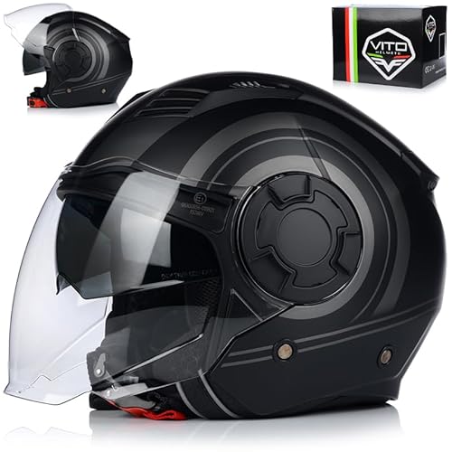 Jet Helm mit Sonnenblende | VITO ISOLA | Jethelm mit Doppelvisier | ECE 22.06 Zertifiziert | Motorradhelm mit Visier (M (57-58cm)) von VITO Helmets