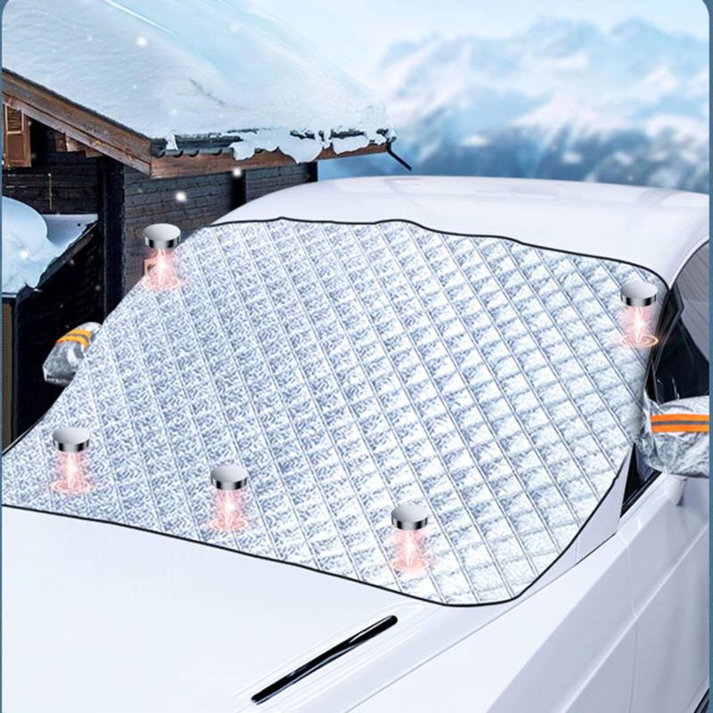 VIYFOEG Auto-Windschutzscheiben-Abdeckung, Sonnenschutz mit reflektierender Warnung und 5 Magneten, Anti-Frost-Staub-Sonnenstrahlen, Sonnenschutz für Autos, SUV, Van von VIYFOEG