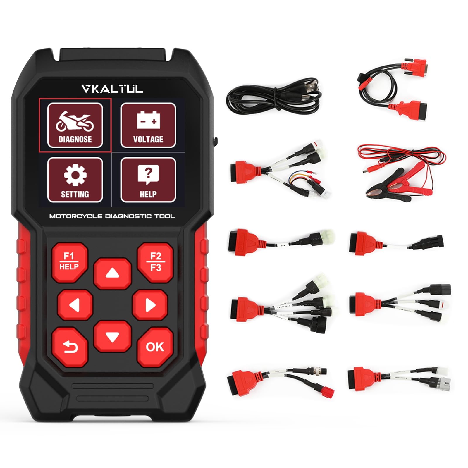 VKALTUL M4 OBD2 Diagnosegerät Motorrad, OBD-II Diagnosewerkzeuge Motor Fehlercodeleser mit 4 Systemdiagnosen 13 Kerndiagnosefunktionen Spannung & Schnelltest für ABS Reifendruck IMMO von VKALTUL