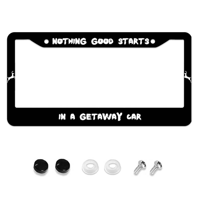 Nummernschildrahmen, "No Good Thing in a Getaway", Edelstahl, dekoratives Zubehör mit Schrauben, Uni-Kennzeichenrahmen, 2-Loch-Aluminium-Stoßstangen-Halterung, 30,5 x 15,2 cm von VLAKEIU