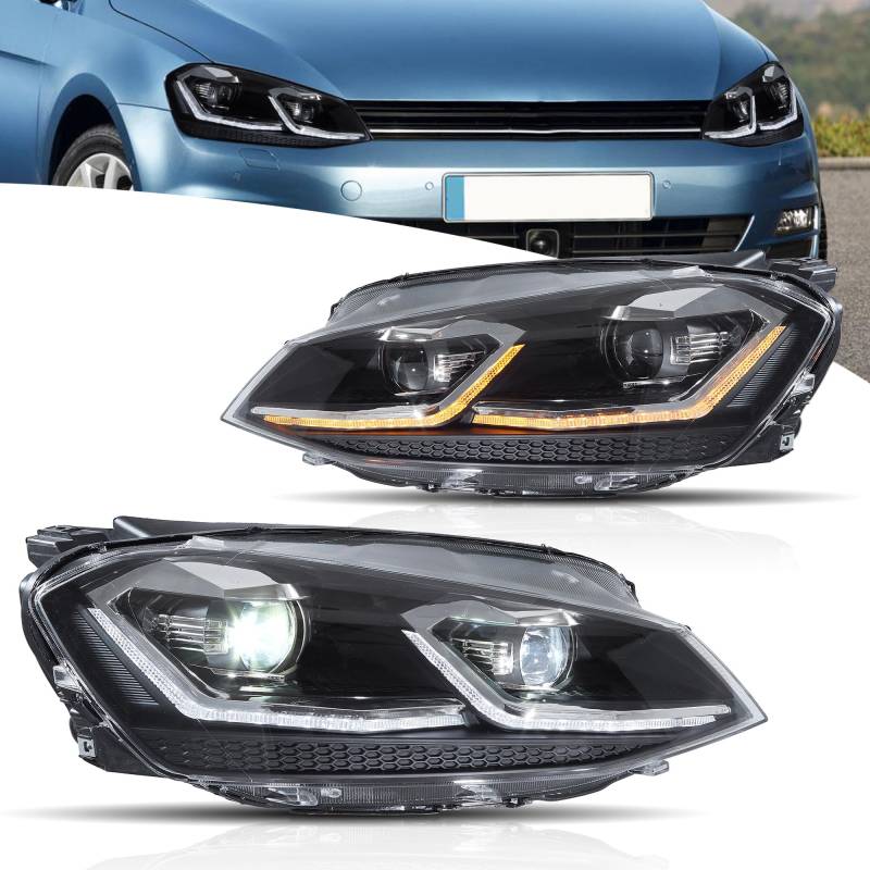 VLAND Projektorscheinwerfer Kompatibel für Golf 7 Golf MK7 TSI TDI Variant Alltrack Halogen 2012-2017 (Nicht für GTI/R/GTD/Golf 7.5), Mit E-Prüfzeichen,1 Satz (Silber) von VLAND Motor