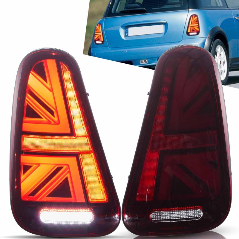 VLAND L-ED Union Jack Rücklicht passend für 2001-2006 BMW Mini Cooper R50-R53 und 1. Generation Mini Cooper Hatchback/Convertible, rot von VLAND