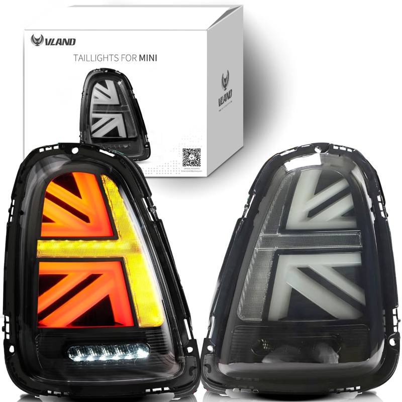 VLAND LED Rücklichter für Mini Cooper R56 R57 R58 R59 2007-2013, Union Jack Rücklichter mit E-Prüfzeichen, (weiß und schwarz) von VLAND