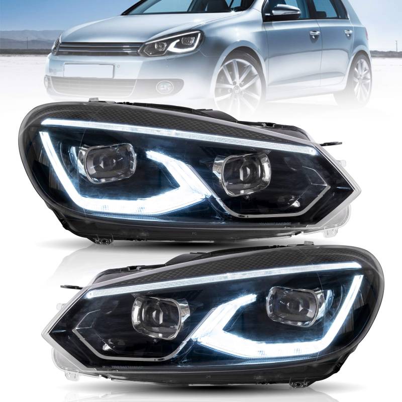 VLAND LED-Scheinwerfer passend für Golf 6 2008-2013 (NICHT passend für GTI, Golf R) mit sequenziellem Blinker von VLAND