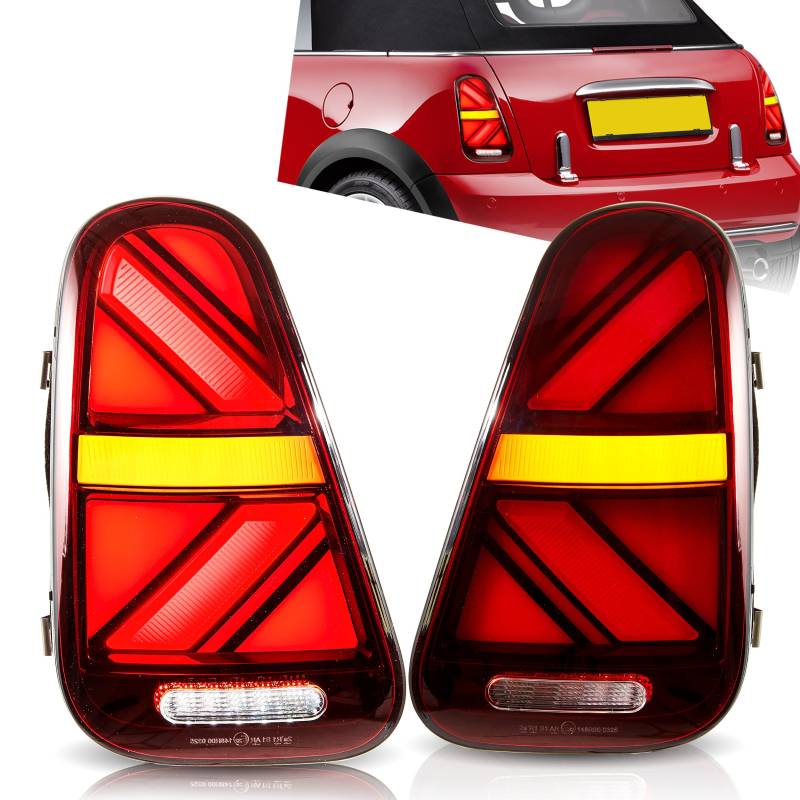 VLAND Mini LED Rückleuchten für First Generation, Mini Cooper R52 Cabrio, Mini Cooper S R53 2001-2006, Mini One/Cooper R50，Rückleuchten mit Sequenzanzeige (Rot) von VLAND