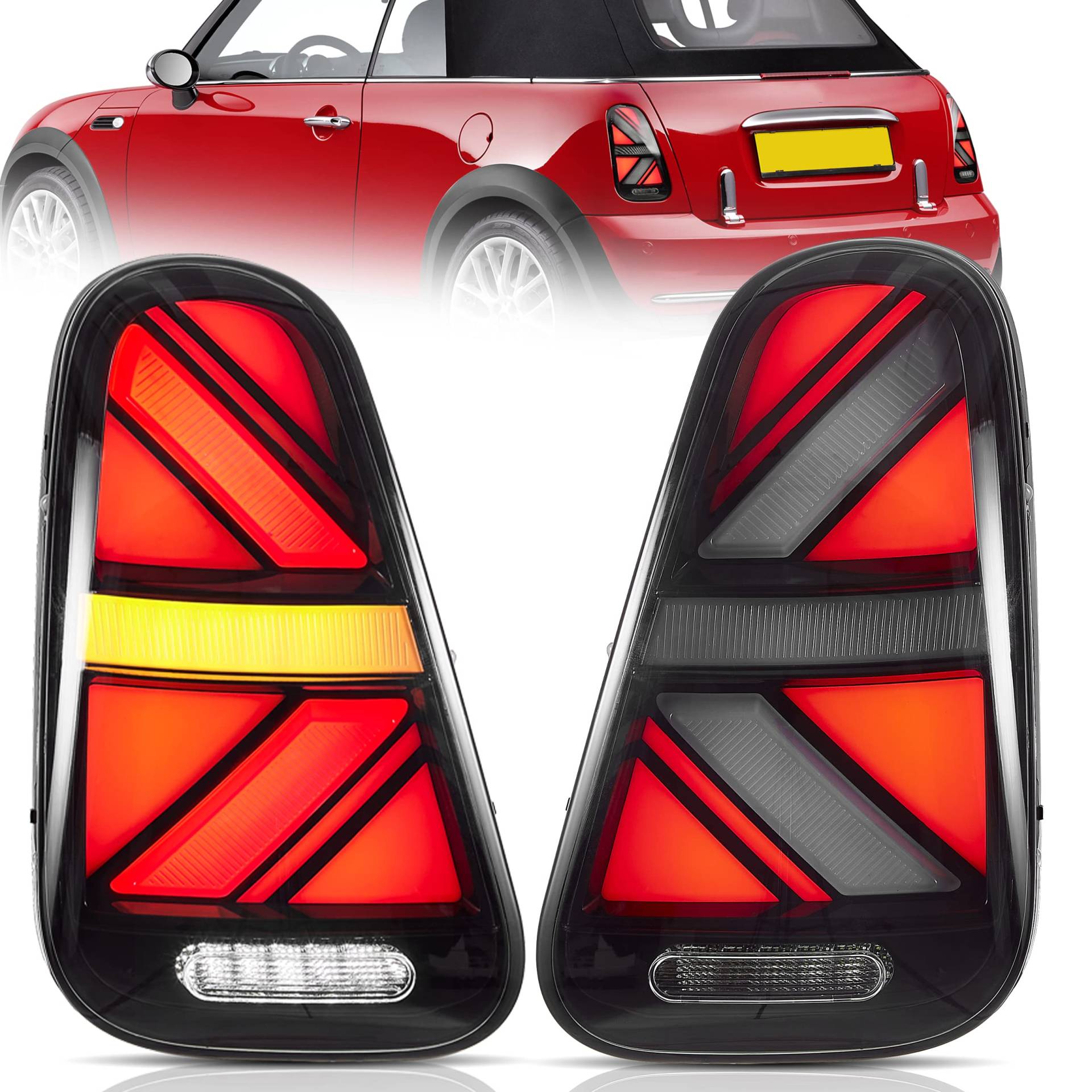 VLAND Mini LED Rückleuchten für First Generation, Mini Cooper R52 Cabrio, Mini Cooper S R53 2001-2006, Mini One/Cooper R50，Rückleuchten mit Sequenzanzeige (Transparente) von VLAND