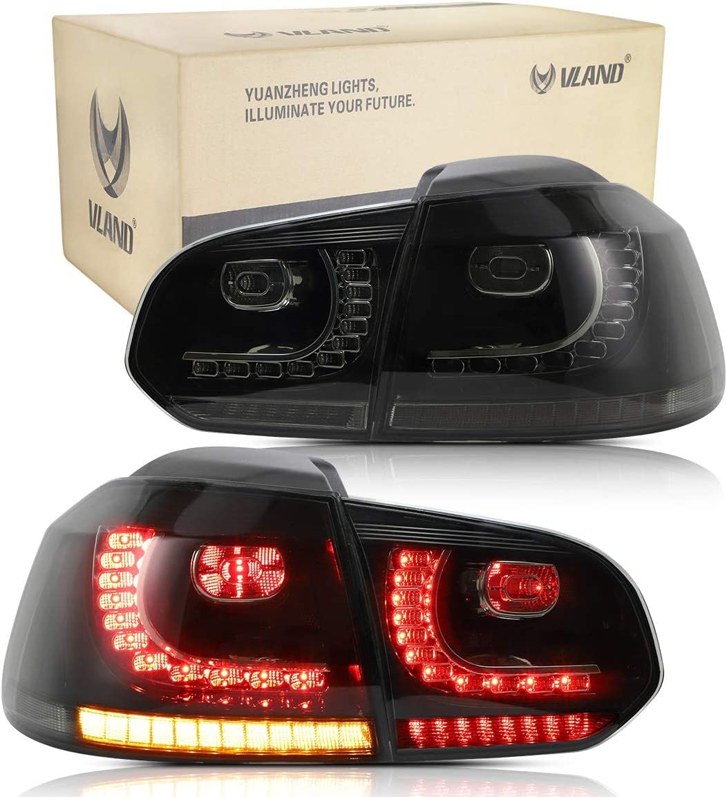 VLAND Rückleuchten für GOLF 6 MK6 TSI R GTD 2008-2013 LED Lightbar Heckleuchten,Mit E-Prüfzeichen,(Rücklichter nicht für GTI/Variant/Cabriolet),schwarz von VLAND