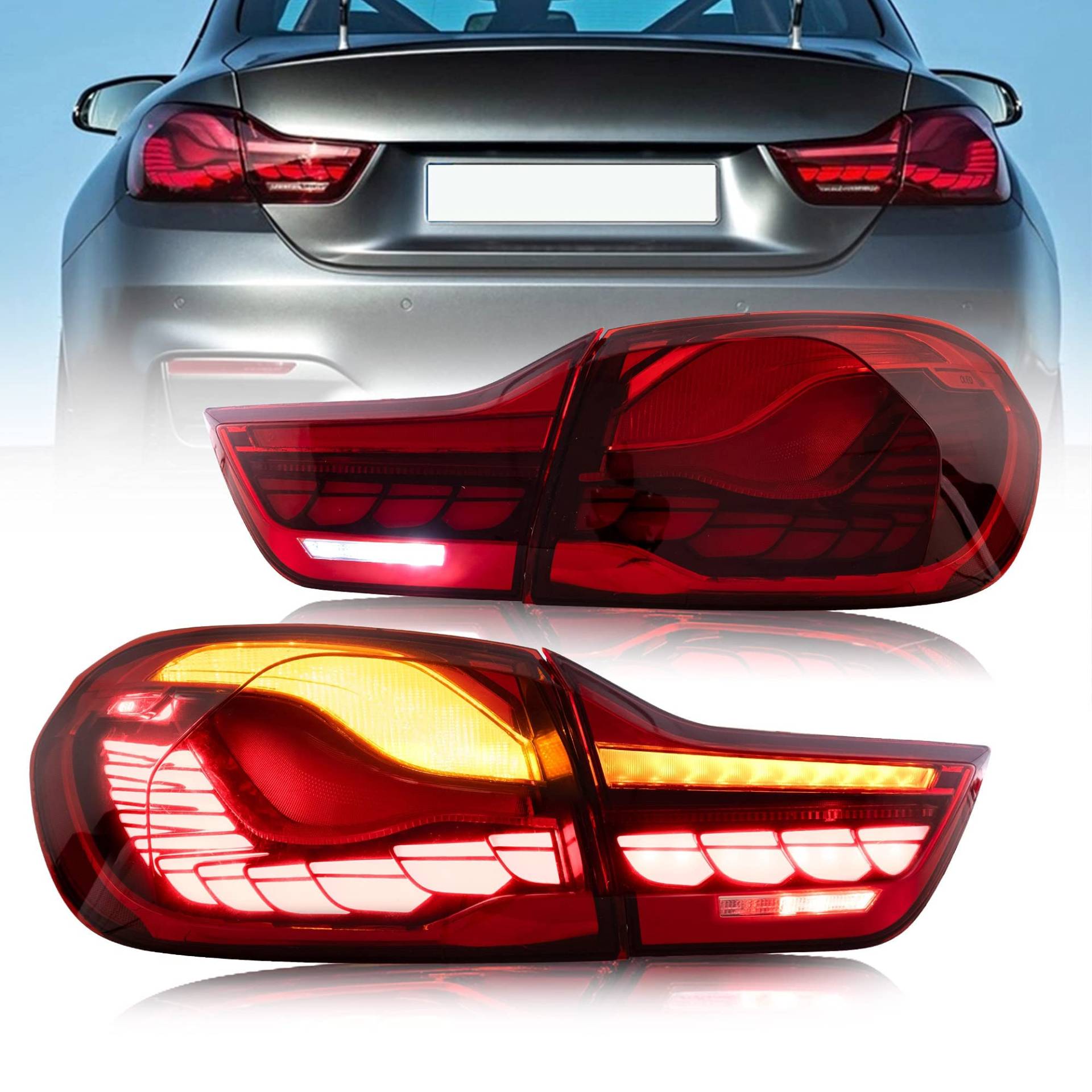 VLAND Rücklichter für B-M-W M4 4er Coupé/Cabriolet F32 F33 F82 F83 2013-2020 & 4 Gran Coupé F36 14-20, 3D Animation Rücklicht,mit E-Prüfzeichen von VLAND