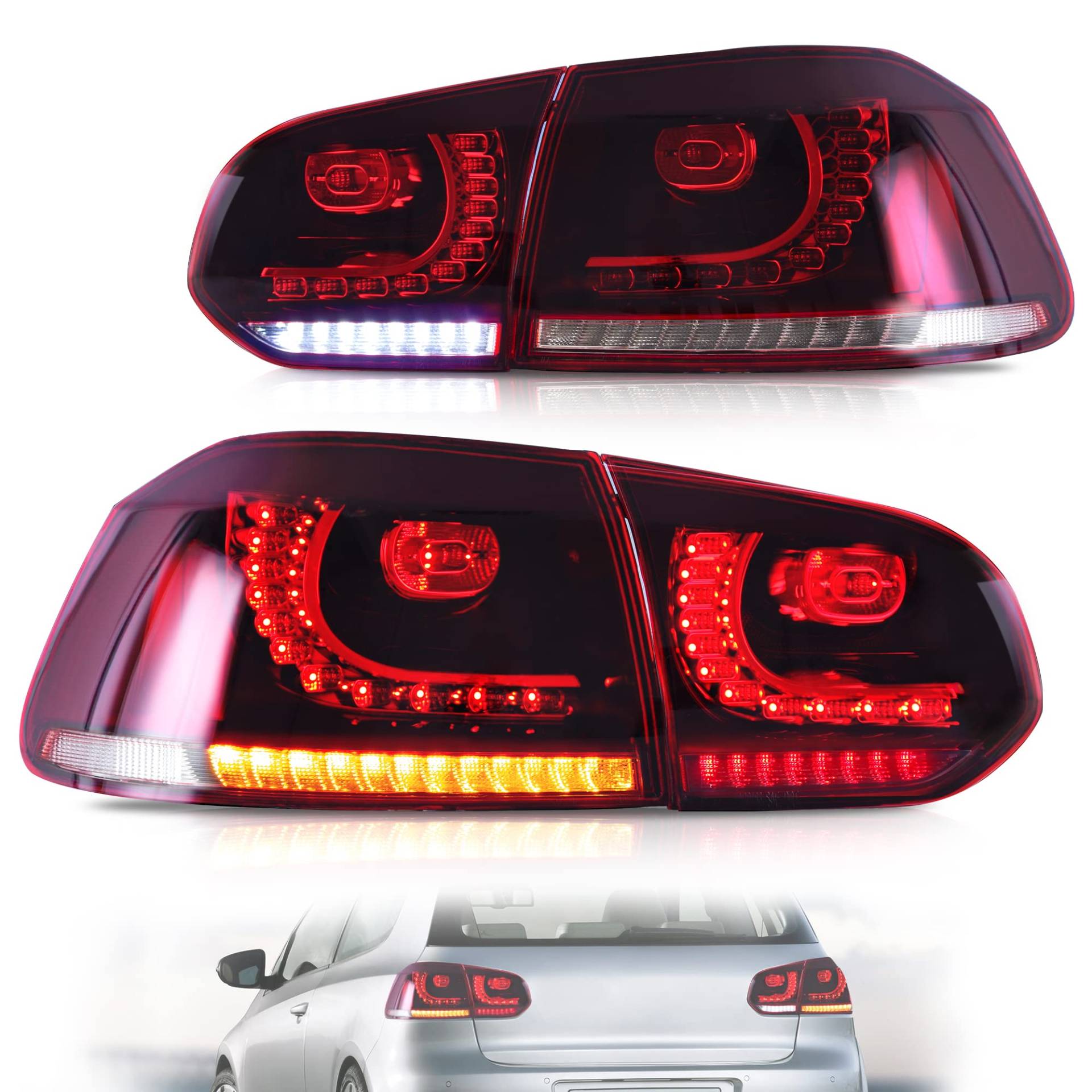 VLAND Rücklichter für Golf6 MK6 2008-2013, E-Prüfzeichen (Rot und Klar) von VLAND