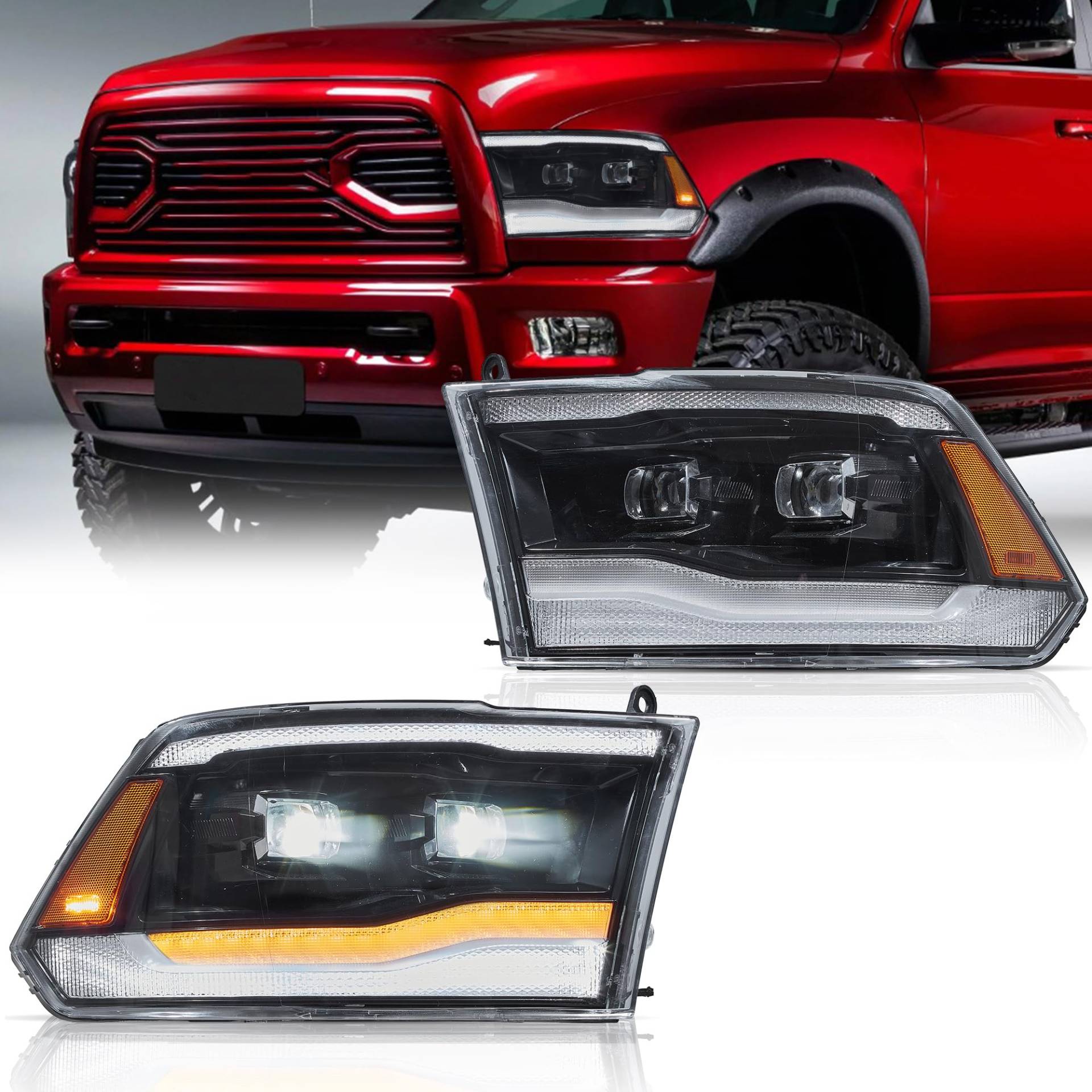 VLAND Scheinwerfer passend für Do-dge RAM 1500 2500 3500 2009–2018/RAM Classic 2019–2021, klarer Reflektor VLAND Scheinwerfer passend für Do-dge RAM 1500 2500 3500 2009–2018/RAM Classic 2019–2021, klarer Reflektor von VLAND