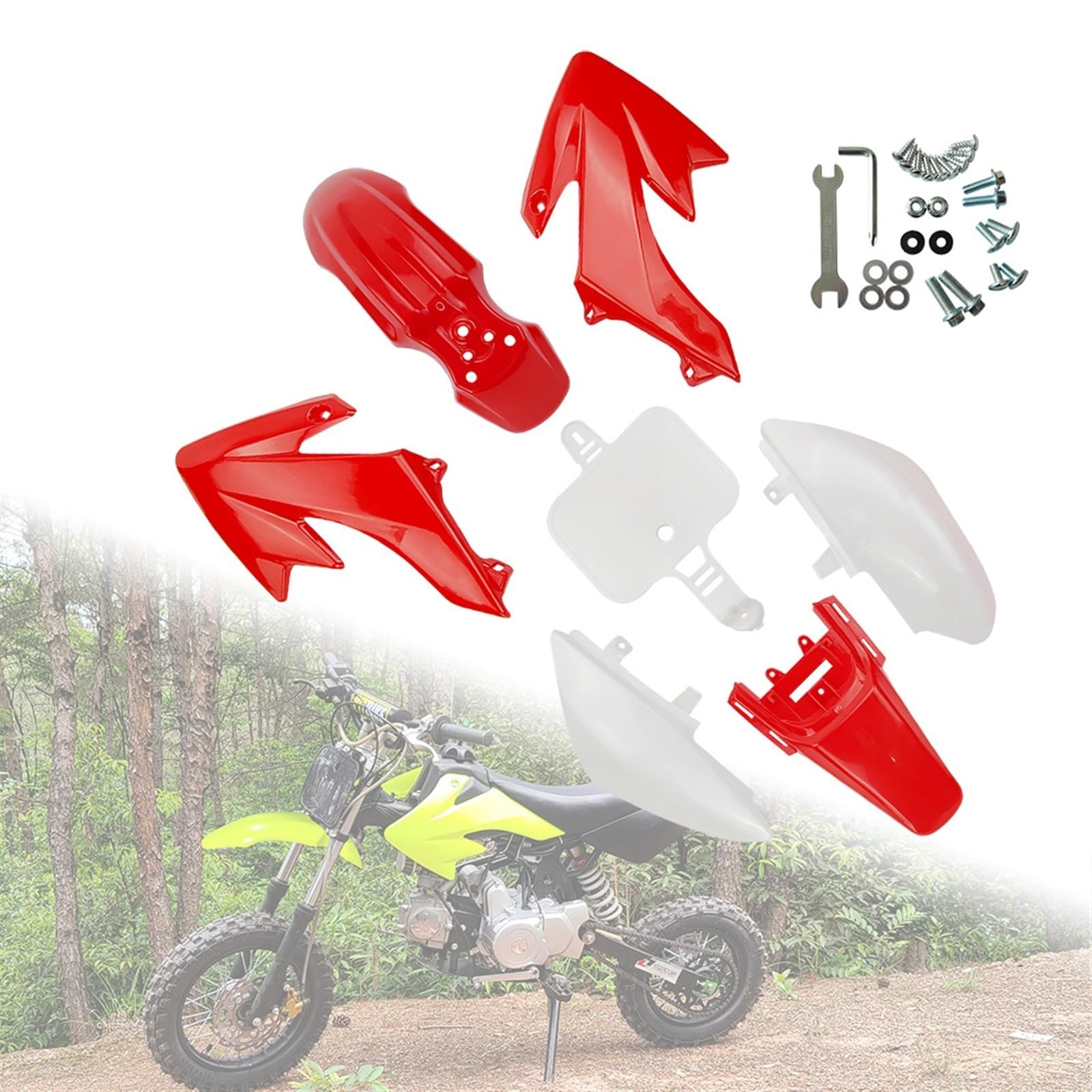 VMXGTF Kunststoff-Verkleidungskörper-Kits passend for CRF50 XR50, CRF 50 Pit Dirt Motor Trail Bike 50cc 70cc 90cc 110cc 125cc 140 Fahrzeug-Kotflügelsatz(Red with White) von VMXGTF