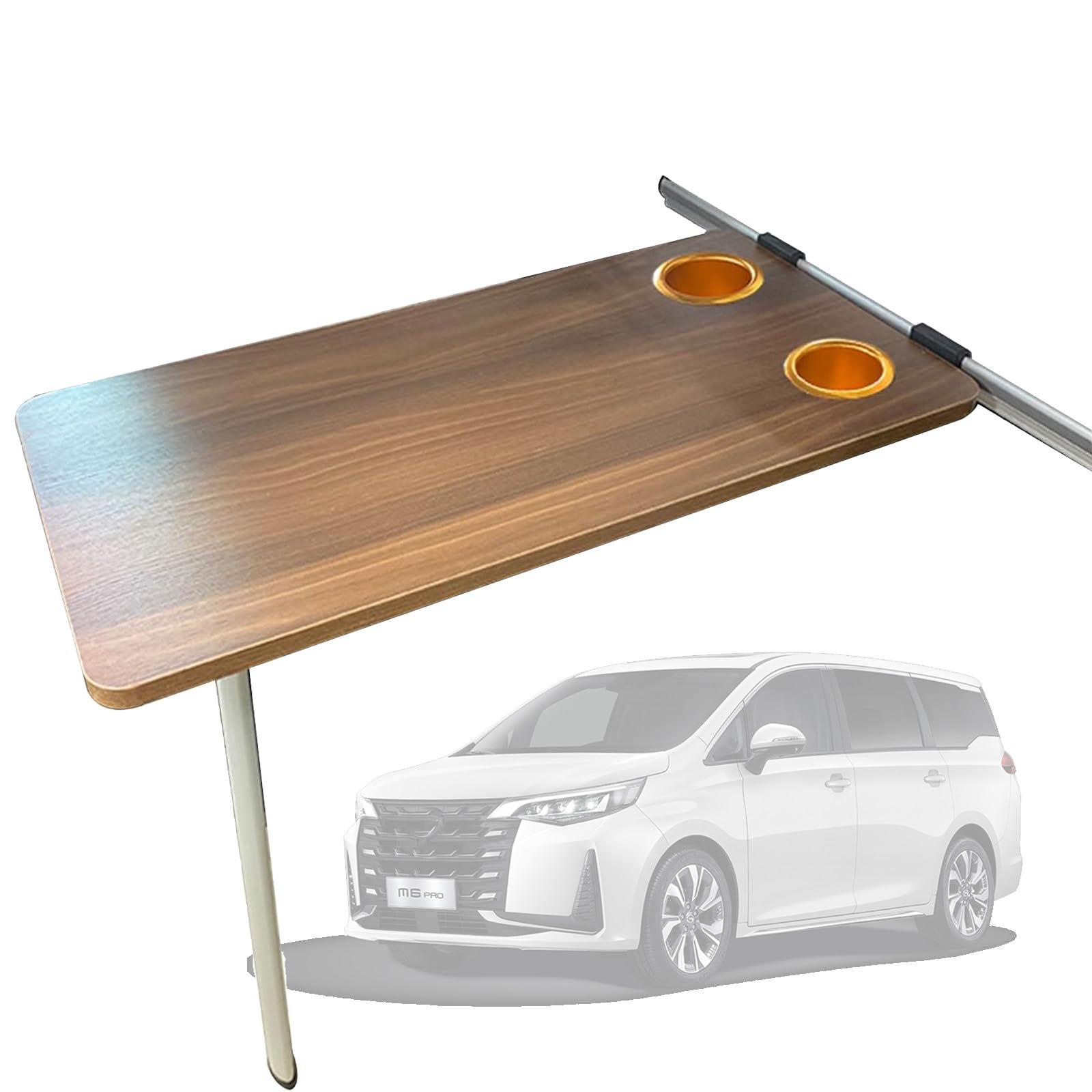 VNATWGOO 31 X 15 Zoll, Klappbarer Tisch Mit Zwei BecherfäChern, FüR Mpv, Wohnwagen, Boot, Yacht, Wohnmobil, Holztisch Aus Aluminiumlegierung Mit 71,5 cm Tischbein von VNATWGOO