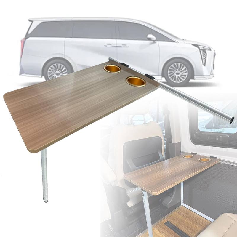 VNATWGOO Klappbarer Rv-Tisch Mit Zwei BecherfäChern, Wandmontierter Klapptisch, Holztisch Aus Aluminiumlegierung, FüR Mpv, Wohnwagen, Boot, Yacht von VNATWGOO