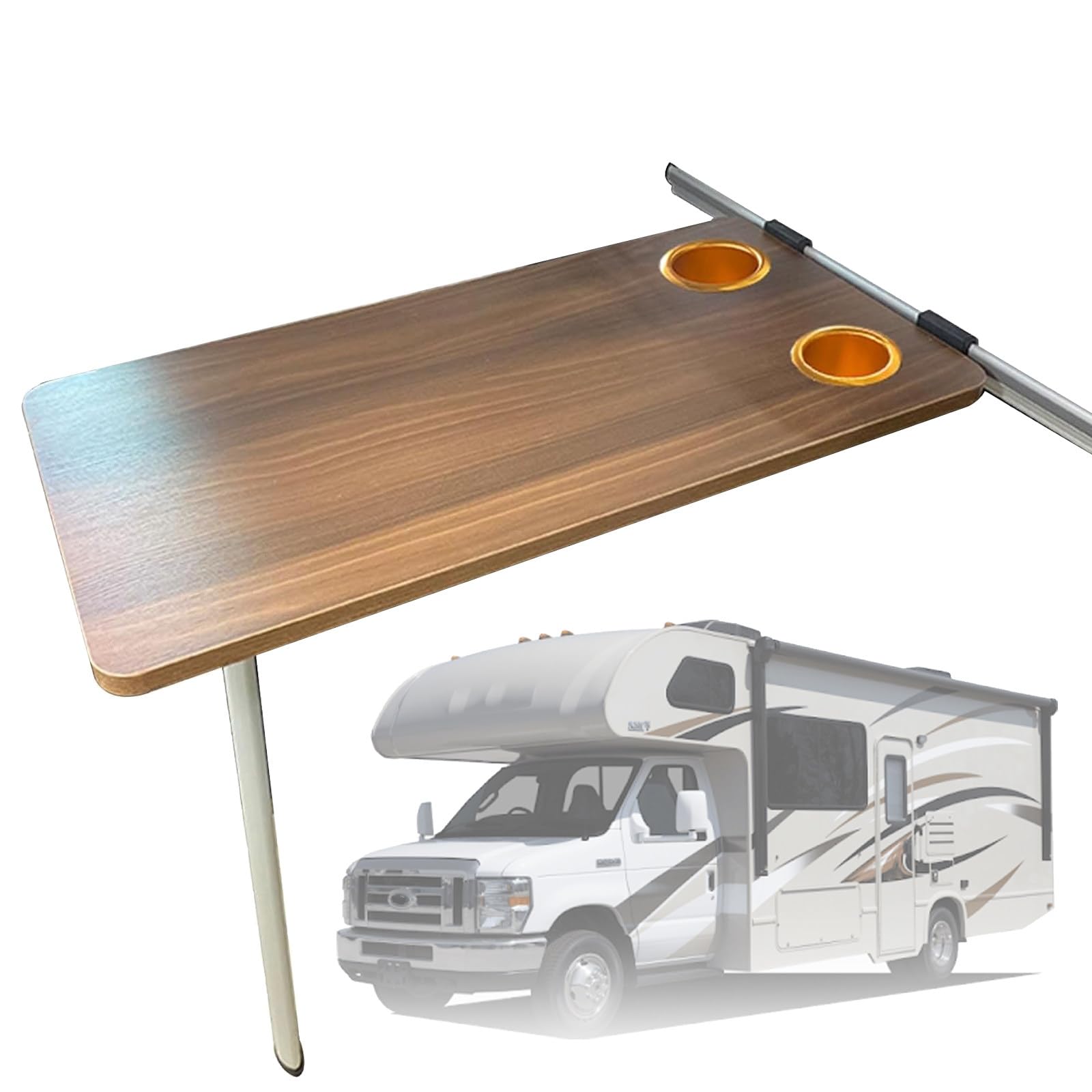 VNATWGOO Wohnmobil-Klapptisch, Schwebender Schreibtisch FüR Die Wand, Wandmontierter Esstisch Mit Zwei BecherfäChern, Holztisch Aus Aluminiumlegierung, FüR Mpvs, Wohnwagen, Boote, Yachten von VNATWGOO