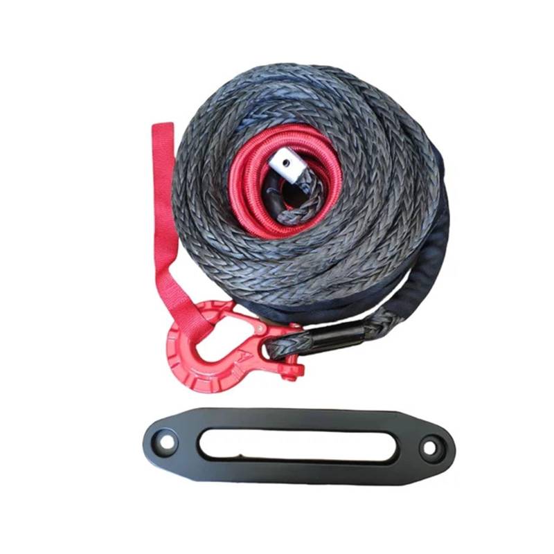 Synthetisches Windenseil-Kit 23 m * 13 mm Synthetisches Windenseil mit Schutzhülle + 16T 3/8 Haken + 10 Zoll Seilwinde, kompatibel mit Jeep-Zubehör, ATV, UTV Abschleppseil(Style 6) von VNSMM