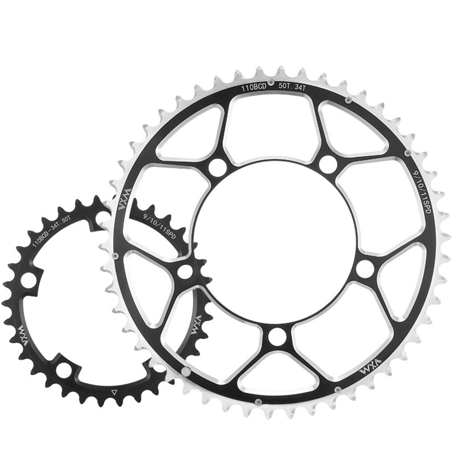 VNSMM Bremssattel 110BCD Power Die Disc 35/50T 36T/52T 39/53T Folding Auto Doppel Disc Fahrrad zubehör Y Teile Auto Bremskolben(34T 50T dual Disk) von VNSMM