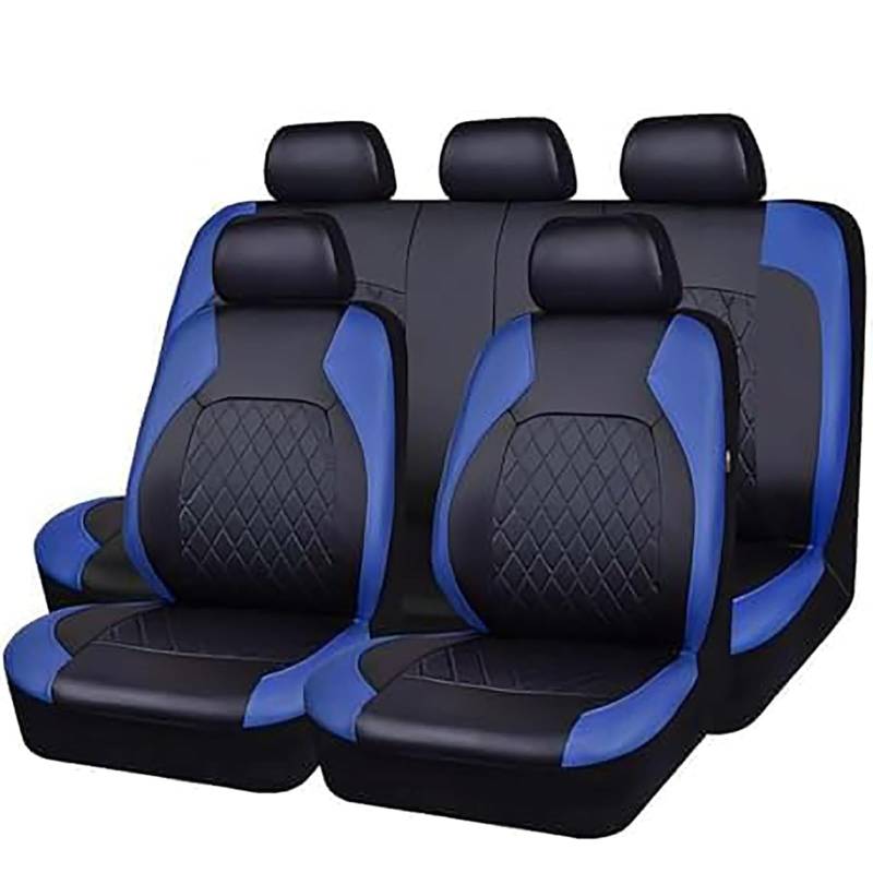 VNUNMALC Autositzbezüge für Mitsubishi Fortis 2013-2016, Kunstleder Sitzbezug Sets Wasserdicht Bequem Sitzschoner Innenraum Zubehör für die meisten Limousinen SUV Vans, C/Black-Blue von VNUNMALC