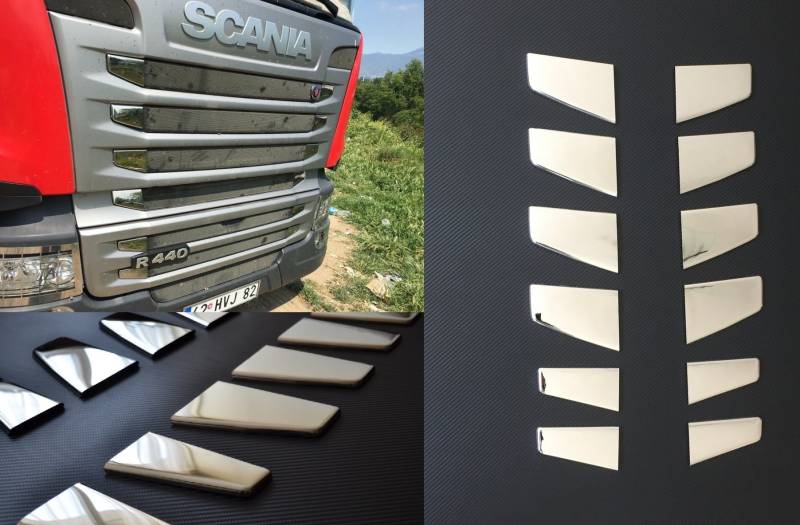 12-teiliges Front Grill Ecken 'Bezüge Spiegel Edelstahl poliert für Scania R 2004–2016 Serie Trucks von VNVIS