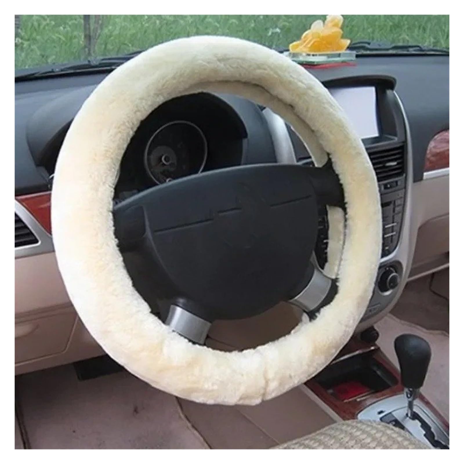 Auto Lenkrad Bezug 38 cm Weichem Kurzen Pelz Auto Lenkrad Abdeckung Hohe-dichte Warme Plüsch Winter Lenkrad Schutz Abdeckung Zubehör Lenkrad Abdeckung(Beige) von VOALVT