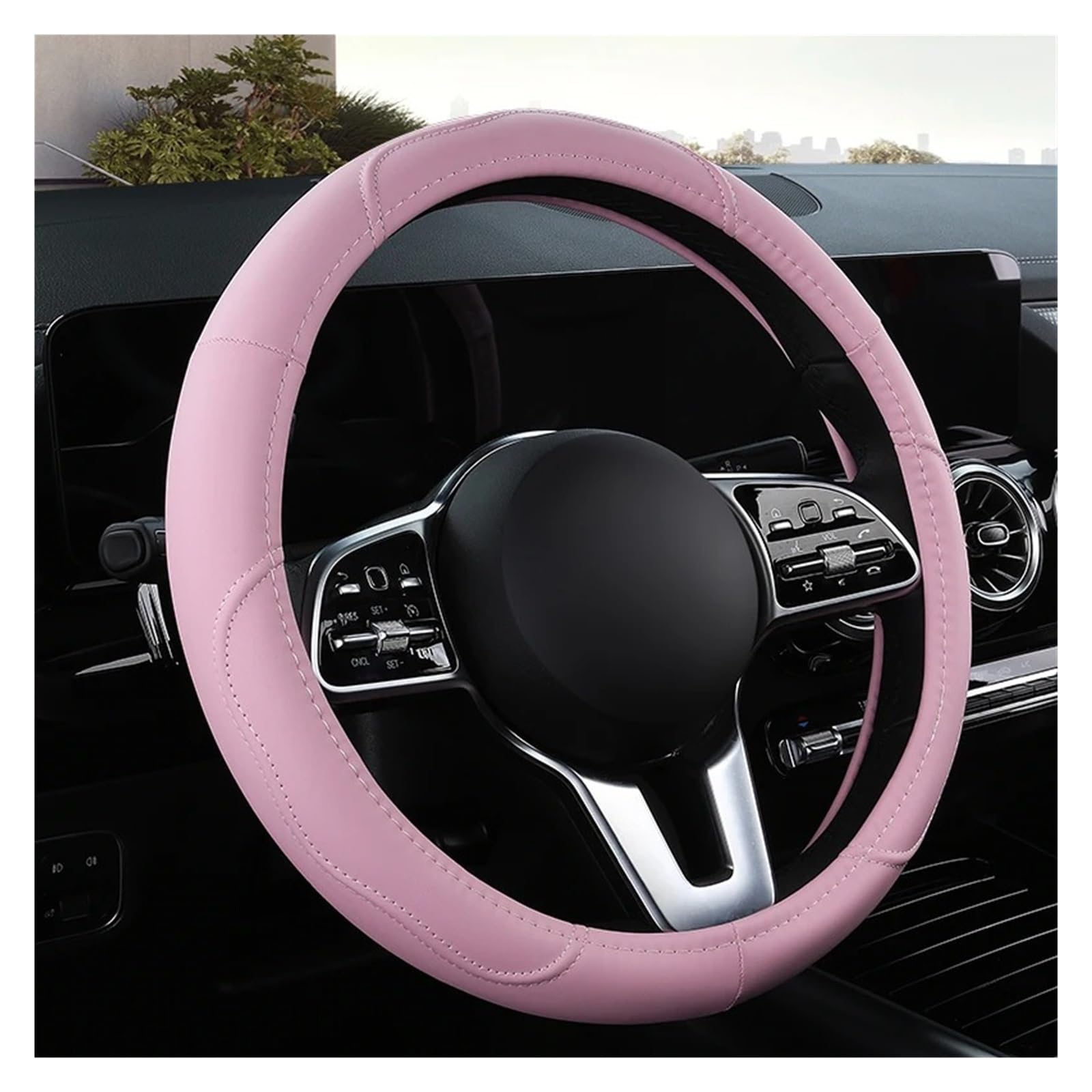 Auto Lenkrad Bezug Auto-Anti-Rutsch-Leder-Lenkradbezug Universelle Auto-Lenkrad-Schutzhülle 38 cm Lenkradbezug Lenkrad Abdeckung(Pink) von VOALVT