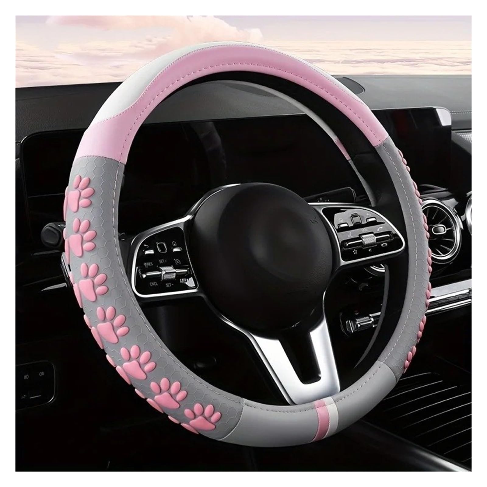 Auto Lenkrad Bezug Bringen Sie Spaß In Ihr Auto Mit Diesem Farbenfrohen Lenkradbezug Mit Katzenpfotenmuster Lenkrad Abdeckung(Pink) von VOALVT