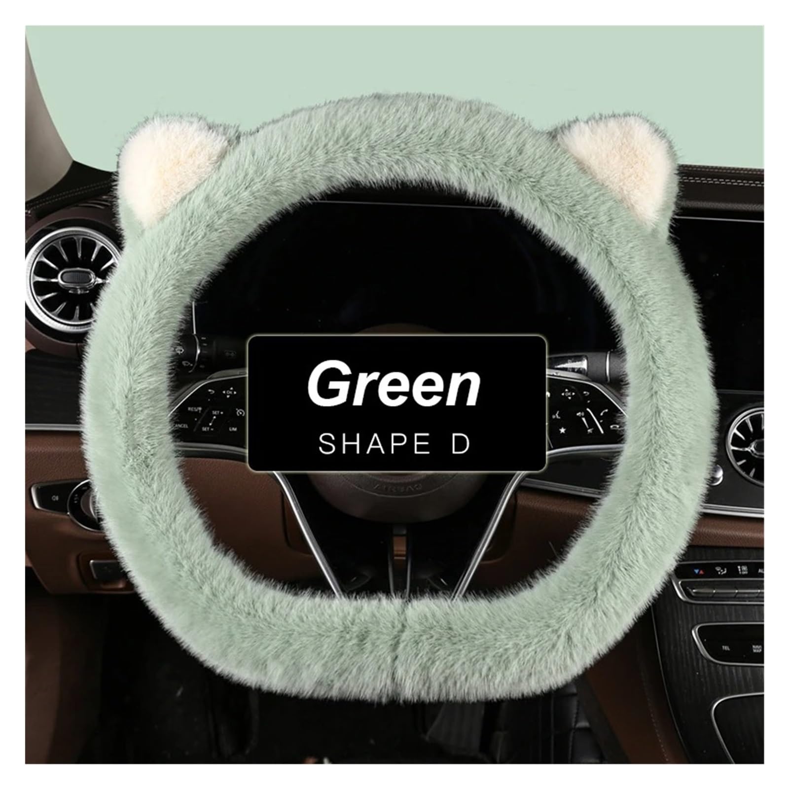 Auto Lenkrad Bezug Für Auto-Lenkradbezug Universell rutschfest Katzenohren Winter-Plüsch Warm Lenkradschutzhülle 38 cm Niedliche Rosa Form Außendurchmesser Lenkrad Abdeckung(Shape D Green) von VOALVT