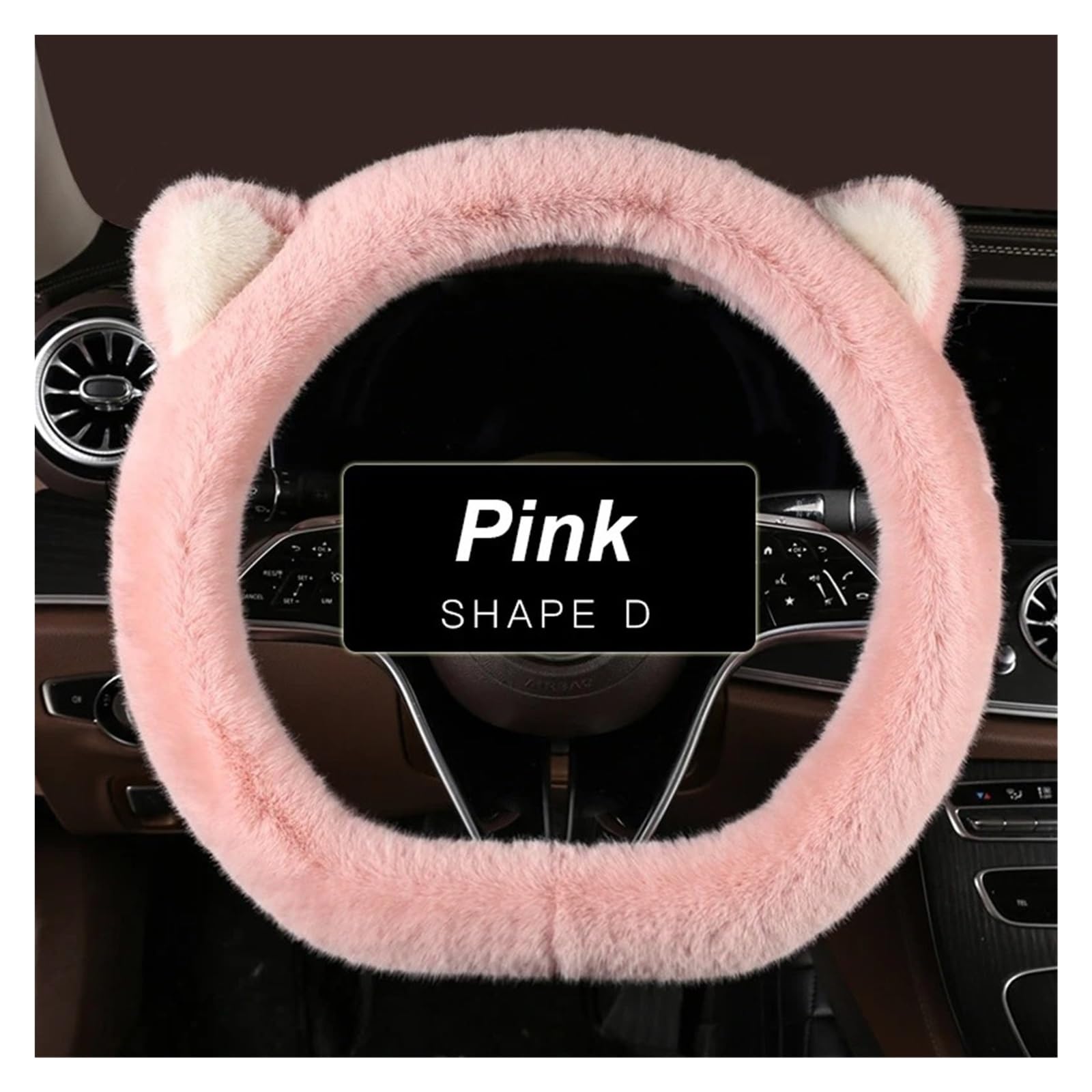 Auto Lenkrad Bezug Für Auto-Lenkradbezug Universell rutschfest Katzenohren Winter-Plüsch Warm Lenkradschutzhülle 38 cm Niedliche Rosa Form Außendurchmesser Lenkrad Abdeckung(Shape D PINK) von VOALVT