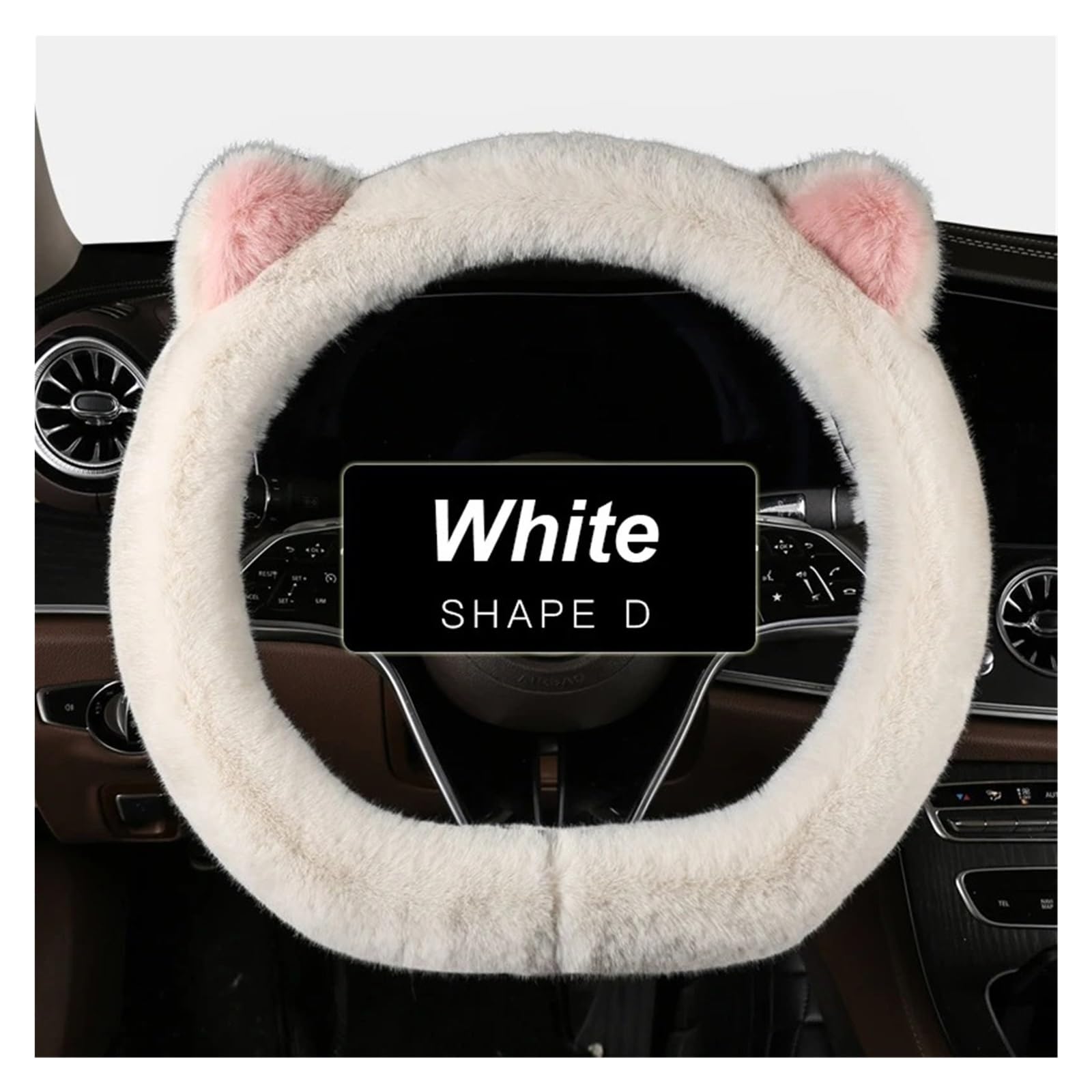 Auto Lenkrad Bezug Für Auto-Lenkradbezug Universell rutschfest Katzenohren Winter-Plüsch Warm Lenkradschutzhülle 38 cm Niedliche Rosa Form Außendurchmesser Lenkrad Abdeckung(Shape D White) von VOALVT