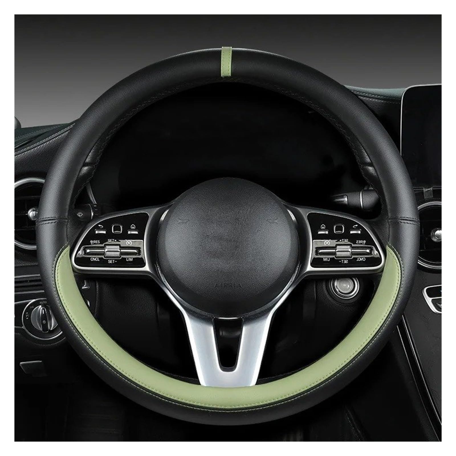 Auto Lenkrad Bezug Leder-Lenkradbezug Leder-Lenkradbezug Ganzjährig Universell Atmungsaktiv Autogriff-Schutzhülle Lenkrad Abdeckung(Black Avocado Green) von VOALVT