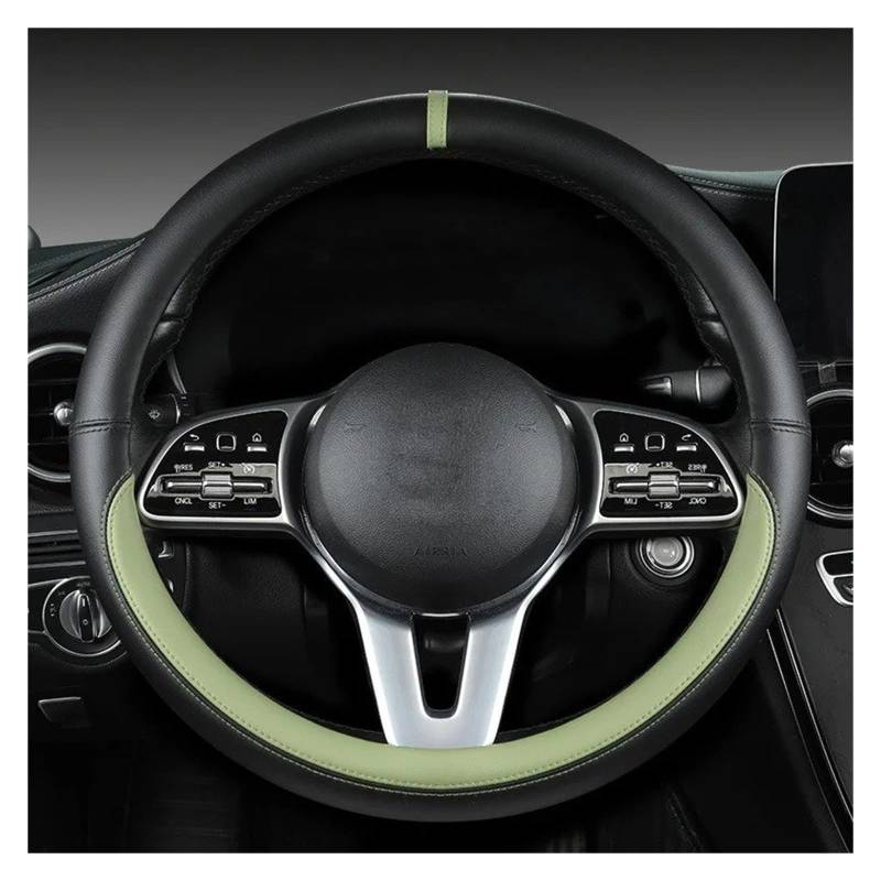 Auto Lenkrad Bezug Leder-Lenkradbezug Leder-Lenkradbezug Ganzjährig Universell Atmungsaktiv Autogriff-Schutzhülle Lenkrad Abdeckung(Black Avocado Green) von VOALVT