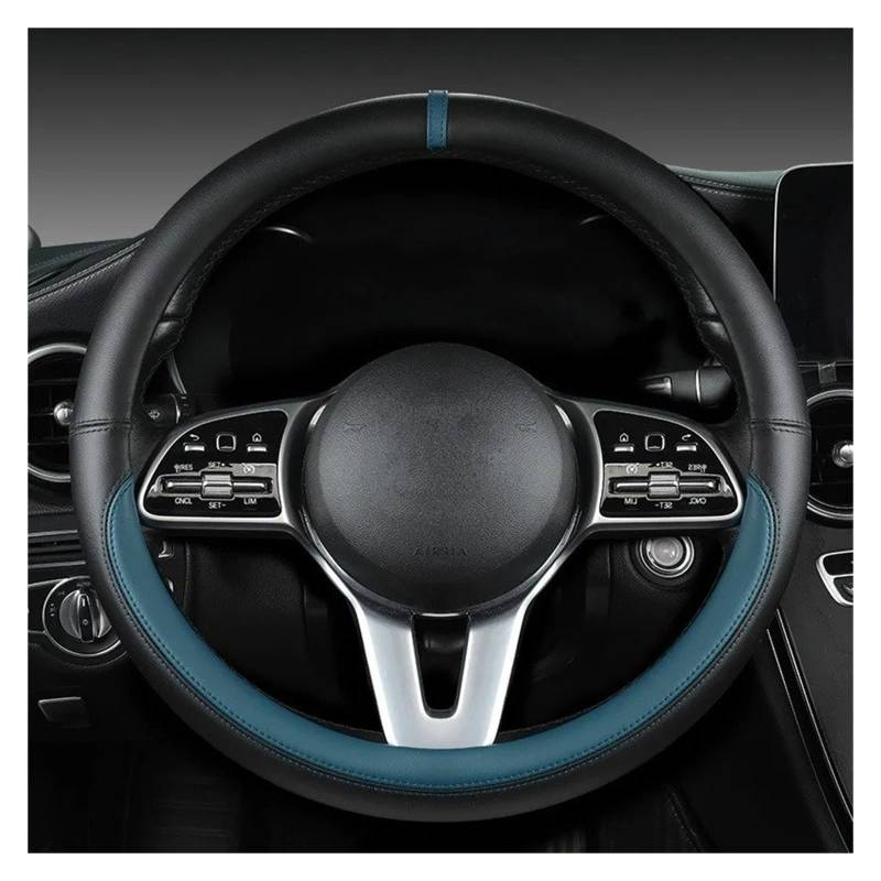 Auto Lenkrad Bezug Leder-Lenkradbezug Leder-Lenkradbezug Ganzjährig Universell Atmungsaktiv Autogriff-Schutzhülle Lenkrad Abdeckung(Black Peacock Blue) von VOALVT