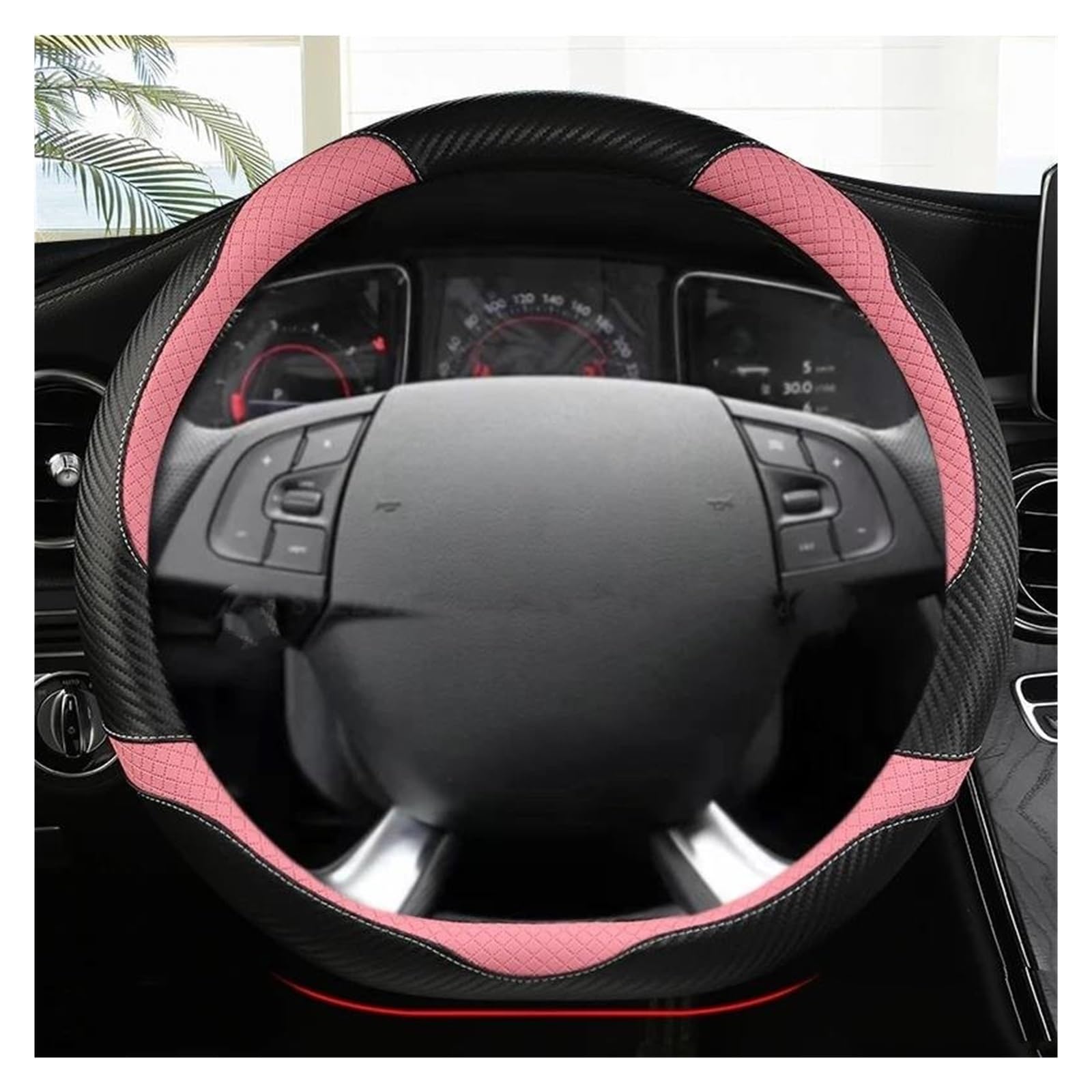 Lenkradhüllen Für AMG 38 cm Für Modelle AC Für CLA E Für GLA Für GLC Für GLE SB Für CLS Klasse Zubehör Carbon Faser Leder Auto Lenkrad Abdeckung Lenkradschoner(PINK D Shape) von VOALVT