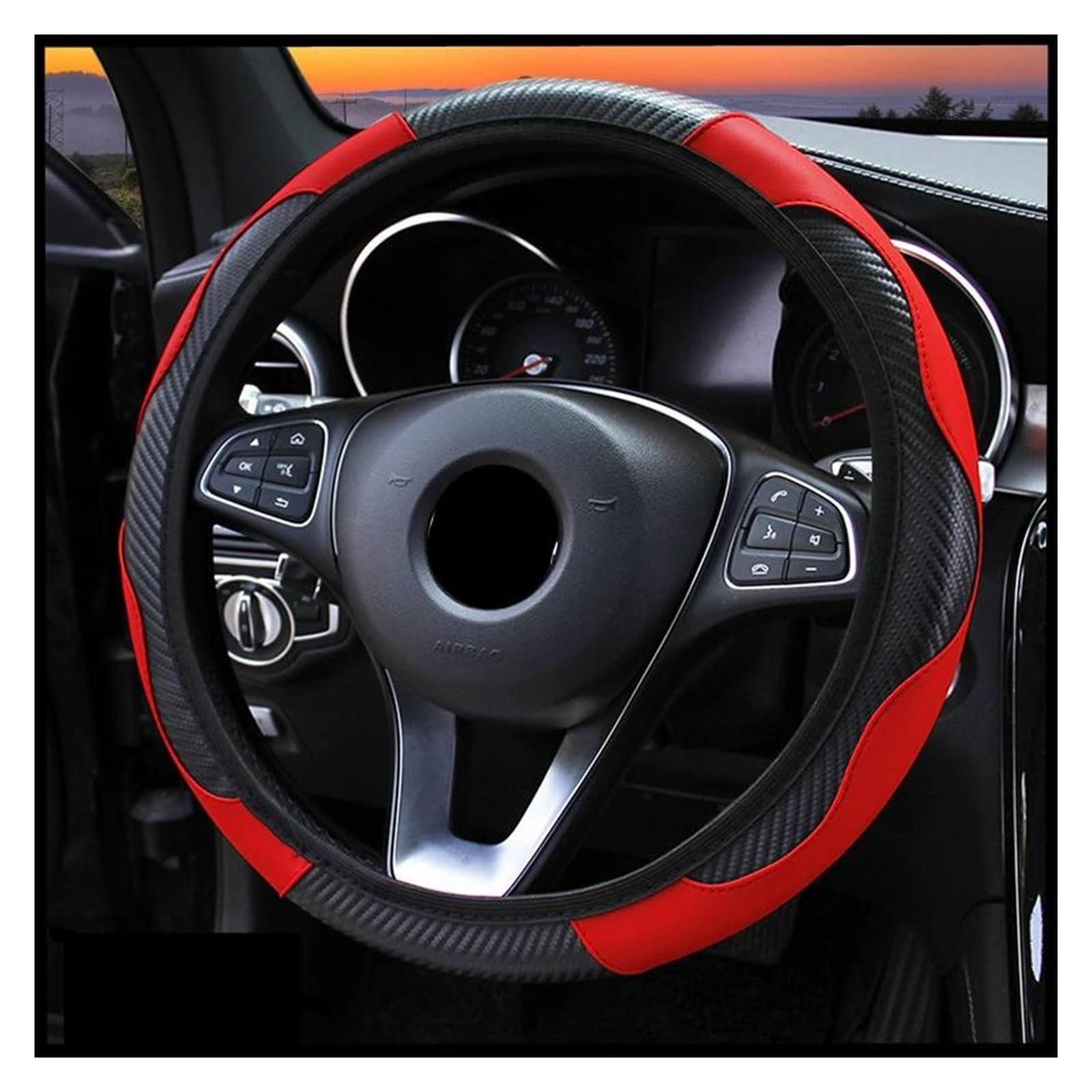 Lenkradhüllen Für Hyundai Für I10 Für Peugeot 2008 Für Dacia Für Sandero Für Stepway Autozubehör Carbon Fiber PU Leder Lenkradbezug Lenkradschoner(Red) von VOALVT