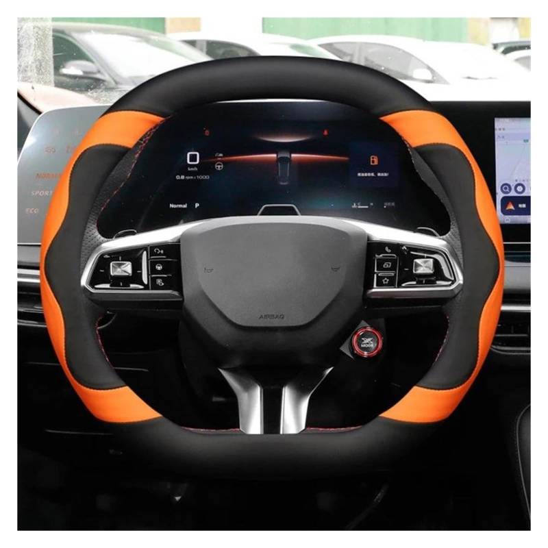 Lenkradhüllen Für MG 5 7 Für Scorpio Für One Für Mulan 4 EV 2023 2024 Für Doppel-D-Typ-Lenkrad Auto-Lenkradbezug-Wickelhalter Lenkradschoner(Black Orange) von VOALVT