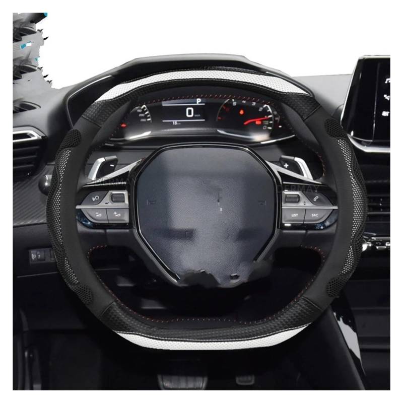 Lenkradhüllen Für Peugeot 2008 I II 2013~2022 Auto Lenkradbezug PU Leder Silica Gel 3D rutschfeste Massage Auto Zubehör Interio Lenkradschoner(B- White) von VOALVT